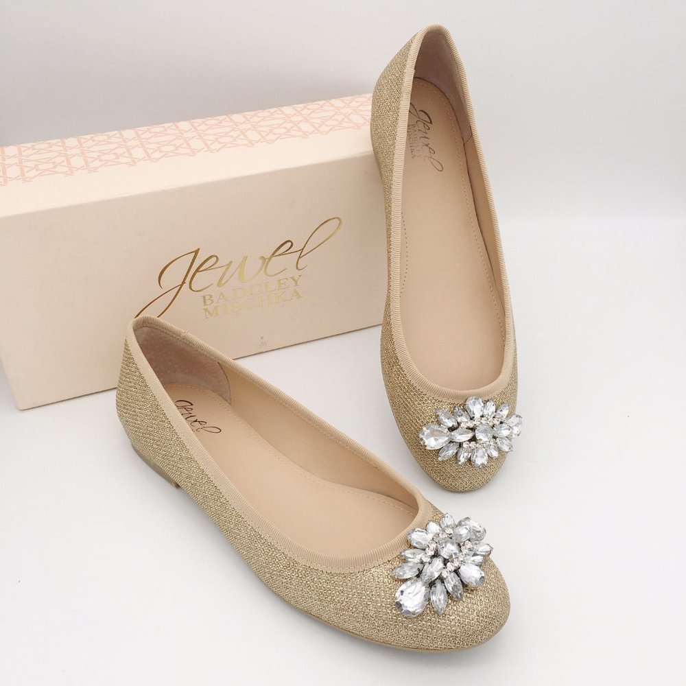 Badgley Mischka Cabella Gold Glitter Fabric Flats